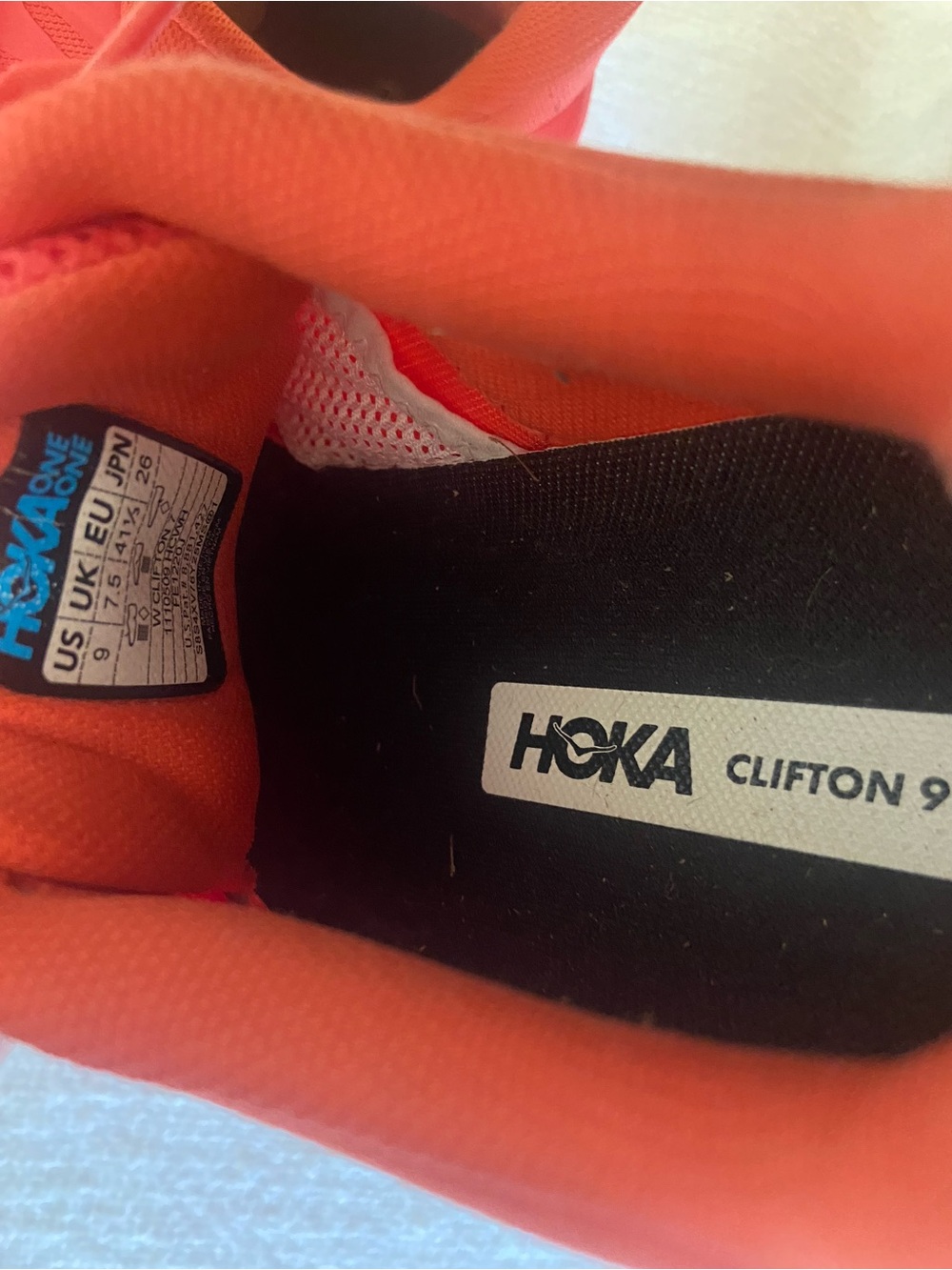 Hoka Clifton 7 Running Shoes in Bright Coral/Orange/Red Women’s Size 9 - Picture 14 of 16
